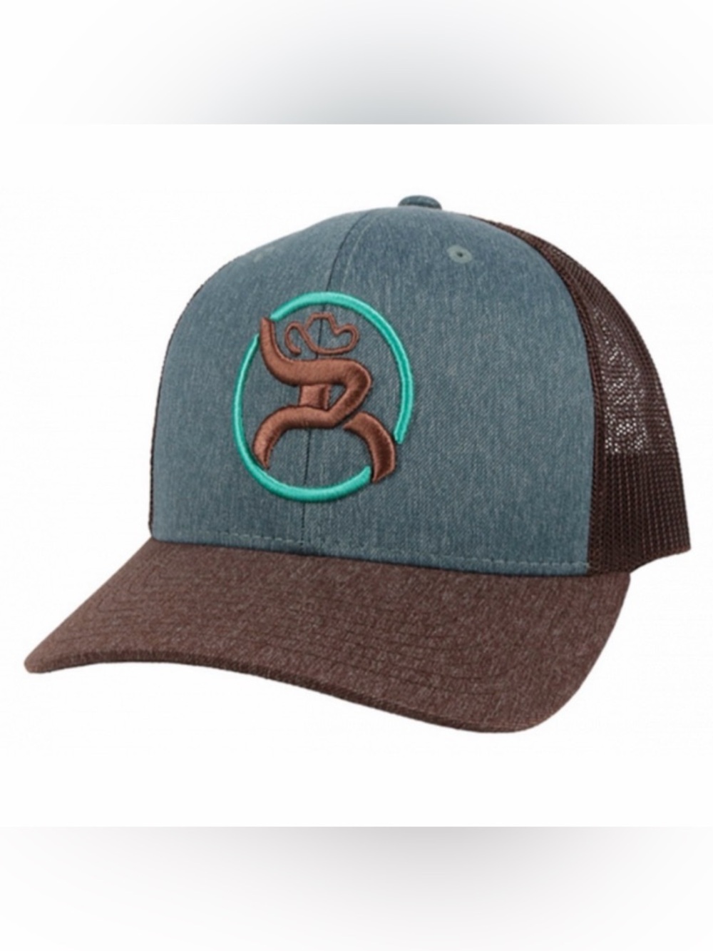 Adjustable Back Mesh Back Teal & Brown Embroidered Rodeo Trucker Hat NWT